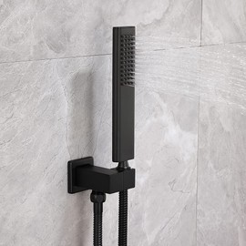 Asyas Square Solid Brass Hand Held Shower Head With Adjustable Wall Connector and Hose Set Matte Black