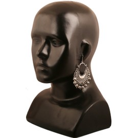 Touchstone Traditional Tribal Gypsy indian Jewelry-Afghani Bohemian Chaand Baali Moon Theme Designer Chandelier Earrings For Women In Oxidized Silver Tone.