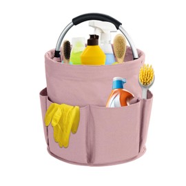 abcmilz 17L Cleaning Caddy with Handle, Cleaning Supplies Organizer, Foldable Storage Basket, Cleaning Supply Caddy, Portable Multi Cleaning Bucket Bag for Home, Garden (Pink)