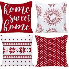 GUHOO Pillow Covers 20x20, Sofa Throw Pillow Covers, Decorative Outdoor Linen Pillow Covers Set of 4 for Couch Sofa Bed and Car 20x20 Inch 50x50 cm (Red, 20x20,Set of 4)