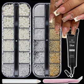 VOTACOS Nail Art Pearls with Rhinestones Glue Gel Flatback Pearls Nail Charms Gold Nails Supplies Accessories Silver Nails Gems Jewelry Pearl for Women