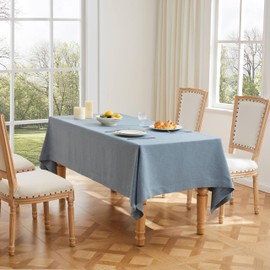 ZeeMart Basic Linen Textured Table Cloth, 60 x 120 Inch Dusty Blue, Farmhouse Style Rust Rectangle Tablecloth, Wrinkle Resistant Washable Heavy Weight TableCloths