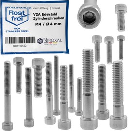 Stainless Steel Cylinder Head Screw Rustproof V2A M4 (=4 mm) 25 mm Screw Length 25 Pieces 25 mm Full Thread Hexagon Socket Cylinder Screw M4 x 25