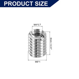 sourcing map Thread Adapters Sleeve Reducing Nuts, 10Pcs M6*1 Male to M4*0.7 Female Stainless Steel Nuts Screws Reducer Conversion Fastener, Threaded Insert Repair Sleeve Reducer Nut, Silver