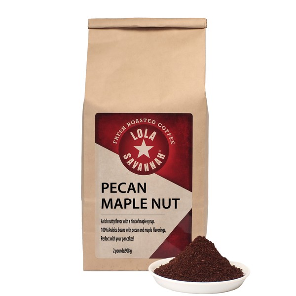 Lola Savannah Pecan Maple Nut Flavored Ground Coffee - Gourmet Coffee Rich in Creamy Pecan Nutty Flavor and a Touch of Maple Syrup, Caffeinated, 2lb Bag