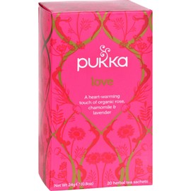 Pukka Herbal TEAS - Love Organic Rose Chamomile and Lavender Tea - Caffeine Free - Case of 6 - 20 Bags