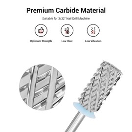 MelodySusie Large Barrel 3/32'' Tungsten Carbide Nail Drill Bit, Fast Remove Acrylic Gel, Cuticle Gel Polishing for Manicure Pedicure, Silver, Series Bit-S, 4XC