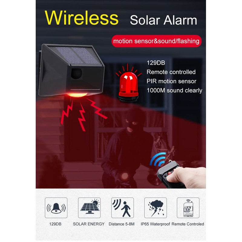 ThreeH Solar Outdoor Motion Sensor Alarm Freely Rotating IP65 Waterproof