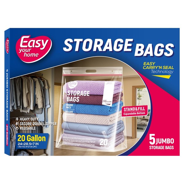 20 Gallon Jumbo Zipper Lock Plastic Bags with Handle and
