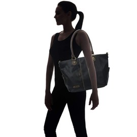 CHALA Laser Cut Crossbody Shoulder bag Tote Bag Faux Leather Black (Pink Rose)