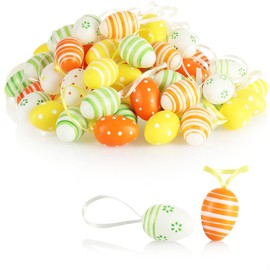 com-four® 72 x hand-painted Easter eggs for hanging, pastel Easter decoration with great patterns, decorative Easter eggs with string for hanging, size: 4 cm