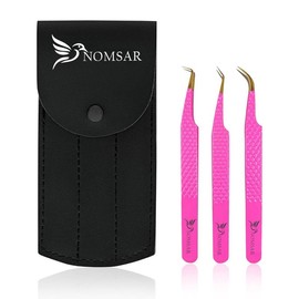 NOMSAR Eyelash Tweezers with Curved Fiber Tip, Stainless Steel Tweezers with Diamond Grip for Volume lash Extension, your Makeup & Cosmetic need - Colour: Black