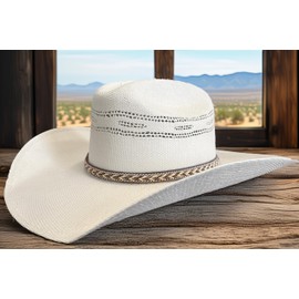 Rainbow Trimming Co. Brown Horsehair Cowboy Hat Band with Leather Tabs, Contrast Stitch, Two-Tone Buckle - Western Hat Accessories for Men and Women, hatbands for cowboys & cowgirls
