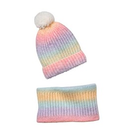 VERTBAUDET Rainbow Girls' Hat and Snood Set, Light Blue, Two-Tone / Multi