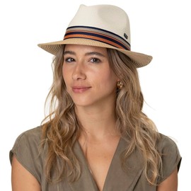 Lipodo Corinaldo Bogart Straw Hat - Multicoloured Design - Made in Italy - Hat for Men - Spring/Summer - Airy Sun Hat, cream white