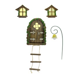 BULINGNA Miniature Fairy Gnome Home Window and Door for Trees Decoration, Glow in Dark Fairy Door and Windows Tree Stump Decor, Fairy Garden Lawn Ornament Outdoor Decor Accessories