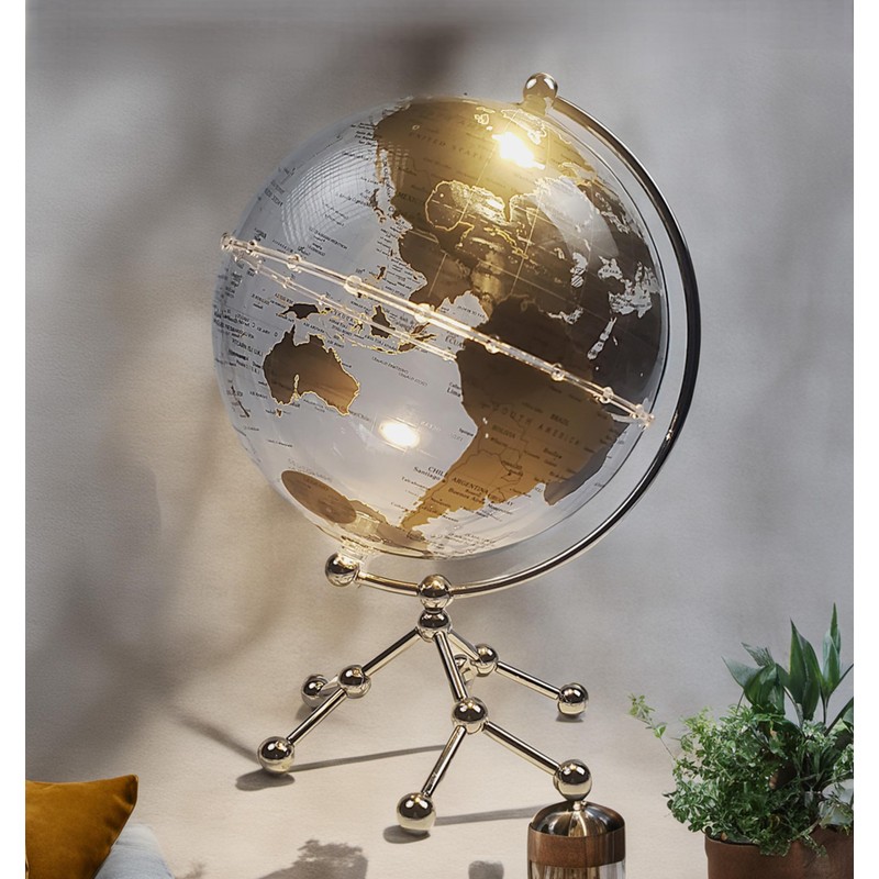 Generic Golden Earth Globe Desk Lamp, Touch Switch, Globe Diam.