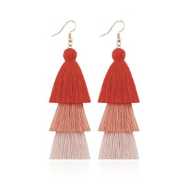 DIYANMMY 3 Tier Layered Colorful Tassel Earrings Bohemian Big Dangle Drop Fashion Jewelry Earrings for Women Valentine Birthday Party Gift. (Red 3 se earrings)