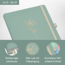 Häfft® Chäff-Timer Premium Kalender 2025/2026 A5 "Green Canvas" Buchkalender, Terminplaner, Terminkalender, Wochenplaner, Wochenkalender 18 Monate: Juli 25 bis Dez 26 - nachhaltig & klimafreundlich