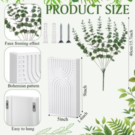 Ninehaoou 2 Pack Bohemian Wood Wall Planter Vase with Artificial Eucalyptus Farmhouse Boho Hanging Wall Decor for Modern Home Living Room Entryway Hallway Dining Room Bathroom Bedroom(White)