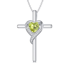 TOUPOP Peridot Cross Necklace for Women Sterling Silver Birthstone Cross Necklace Heart Cross Pendant August Birthstone Jewelry Birthday Mothers Day Gifts for Her Mom