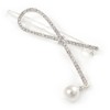 Silver Plated Clear Crystal, Simulated Pearl Bead Open Bow Hair