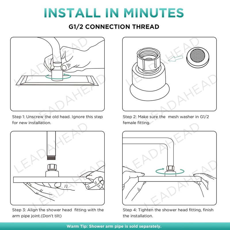Rectangle Rainfall Shower Head 11.8 Inch Ceiling or Wall Mount