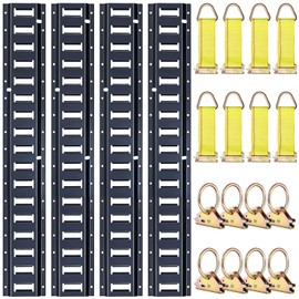 Trekassy 8ft E Track Tie-Down Rail Kit, 4 Pack 8' Etrack Rails with 16PCS E-Track Accessories Including 8 Steel O-Ring Anchors and 8 Rope Tie Offs for Truck Bed, Trailers