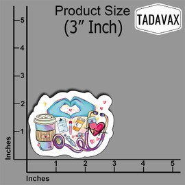 (3Pcs) Nurse Stethoscope Heart Coffee Funny Sticker ER Nurse Medical Healthcare Sticker Nursing Sticker Waterproof Vinyl Stickers Books Laptops Water Bottles Kindles Decoration Stuff Gifts 3x2.5 Inch