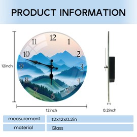 Britimes Round Wall Clock Silent Non-Ticking Battery Operated Glass Decorative Clock 12 Inch, Green Forest Mountain Home Decor for Living Room, Kitchen, Bathroom, Bedroom, and Office