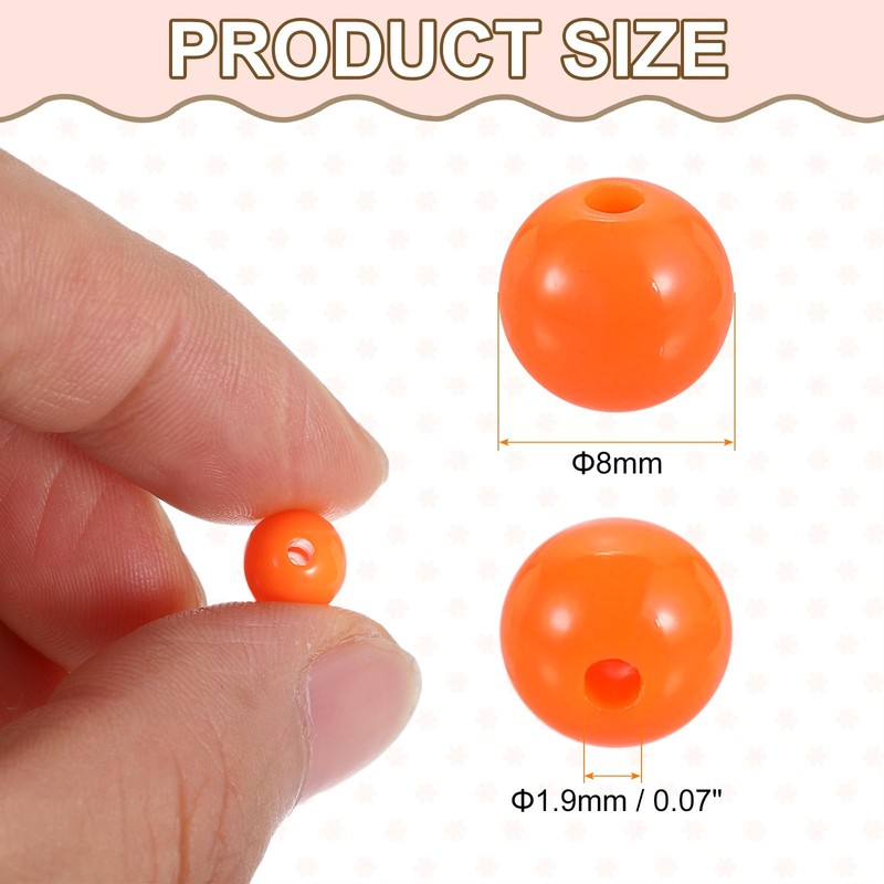 sourcing map 100pcs Orange Acrylic Round Beads 8mm Loose Bead