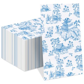 Whaline 80Pcs Blue Tuscan Guest Napkins Disposable Chinoiserie Paper Napkin White Blue Dinner Hand Napkin for Home Kitchen Bathroom Party Supplies