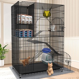 1R2P3I Extra Large Cat Cage Indoor Cat Enclosure with Storage Cube, Wire Cat Kennel with Secure Lock Quick Set-up Cat Playpen with Rotary Casters for 4-8 Cats, Ferret, Chinchilla, Rabbit, Bird