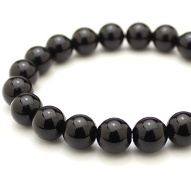 [Amulet Protection Against Evils] [Size Around 6.3 inches (16 cm)] Black Crystal, Morion, 0.4 inch (10 mm), Bracelet with Jewelry Identification Certificate, Super Gloss, Superb Quality