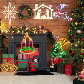 TRWYMZ 16" Christmas Window Silhouette Lights - 6 Pack Colour Lighted Bell, Angel, Candle, Nativity, Bethlehem Star, Reindeer for Holiday Indoor and Outdoor Wall Door Window Decorate