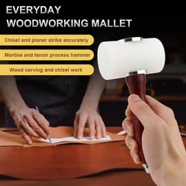 Rongon Professional Leather Carving Hammer & Leathercraft Mallet - Heavy Duty Nylon Head with Wooden Handle for DIY Leathercraft, Stamping, Sewing Cowhide Tools (White-T Hammer)