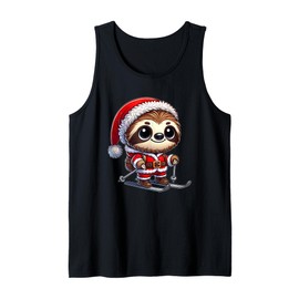 Sloth in Santa Suit on Skis Winter Sports Tank Top