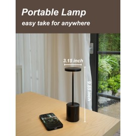 WEILAILUX LED Cordless Table Lamp Rechargeable, 3 Color Stepless Dimmable Desk Lamp Waterproof, Battery Operated Ambient Portable Light for Home/Restaurant/Patio/Camping/Bar (Black-2)