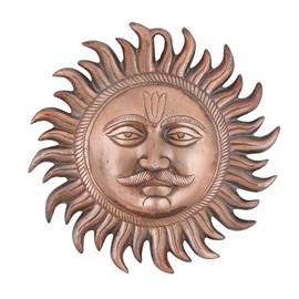 Craft Trade Decorative Wall Sculpture - Handmade Sun Idol Figurine Vastu for Home for Good Luck Wall Hanging Decor for Living Room Bedroom - Copper - 10 Inches
