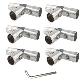 AUXBC 6Pcs OD 1"(25MM) 4 Way Pipe Clamp, Structural Pipe Connector 4 Way Joint Pipe Fitting, Stainless Steel End Clamps for Panel Pipe Clamps Chain Link Fence Parts, Silver