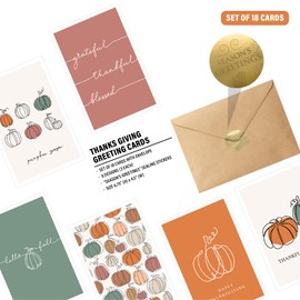 easykart labels Pack of 18 in 6 Patterns Happy Thanksgiving Day Greeting Cards 6.75" x 4.5" With Envelop For Family Friends Kids Adults Clients Teachers Customers