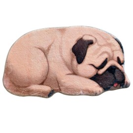 Funny Cute Dog Rug Sleep Dog Shaped Bath Mat Non-Slip Bathroom Rugs Doormat Outdoor Mat with Dog Front Door Mat Soft Plush Floor Mats (Small, Pug)