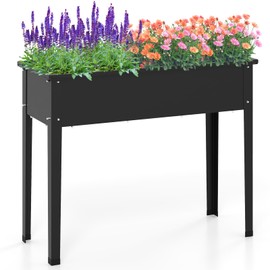 HAPPYGRILL Raised Garden Bed, Metal Elevated Planter Box w/Legs, Drainage Holes for Growing Vegetables Fruits Flowers, Indoor Outdoor Standing Plant Container for Backyard Patio (40”x16”x32”)