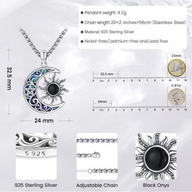 Eusense 925 Sterling Silver Pentagram Necklace Triple Moon Goddess Necklace Hecate Pendant Sun and Moon Pendant Jewellery Gifts Spiritual Amulet Wiccan Pagan Talisman for Men Women, Sterling Silver,