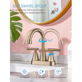 Cobbe Bathroom Faucets for Sink 3 Hole, 4 Inch with Pop Up Drain and 2 Supply Hoses, 2 Handle Centerset Bathroom Faucet for Sink Vanity, Brushed Gold, 2 Pack