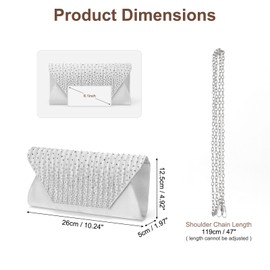 DTGN Evening Bags Clutch Purses for Women Formal, Purse Handbag Crossbody Bag Crystal Rhinestone with Chain Strap Shoulder Bag Sparkly for Wedding Guest Party Silver