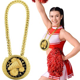 Tondiamo Sports MVP Turnover Chain Medal 6" Big Gold Champ Award Necklace Chain Baseball Basketball Football Soccer Softball Volleyball Competitions Prize Gifts Party Favors (Cheerleading)