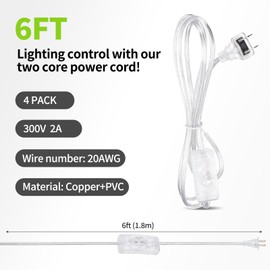 LUMLLSAJI 20AWG Lamp Cord with On/Off Switch, 6ft (1.8m) Clear Power Cable for Table Lamps, Fans or Lights,4 Pack