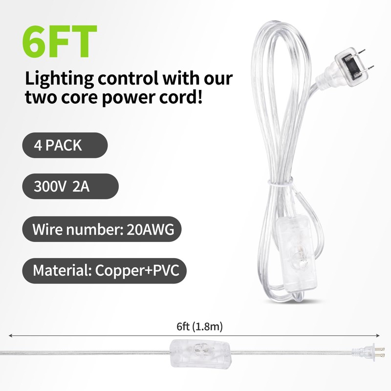 LUMLLSAJI 20AWG Lamp Cord with On/Off Switch, 6ft (1.8m) Clear