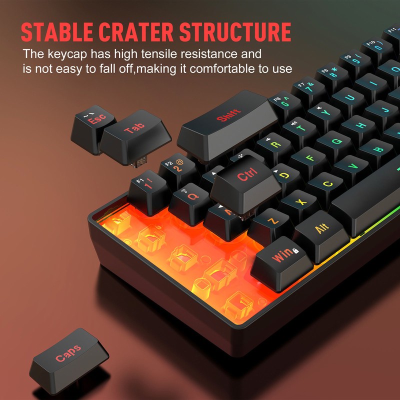 61 Keys Gaming Keyboard 2.4G Bluetooth Wired 3 Modes Keyboard